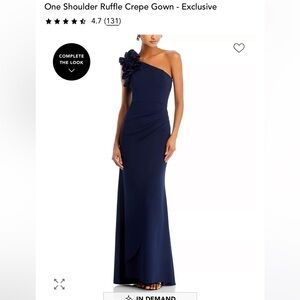 Aqua Navy One-Shoulder Ruffle Maxi Gown